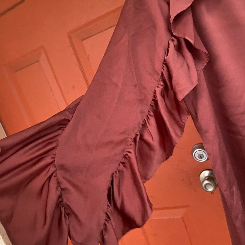 Zara Rust Ruffle Sleeve Blouse - Picture 5 of 8